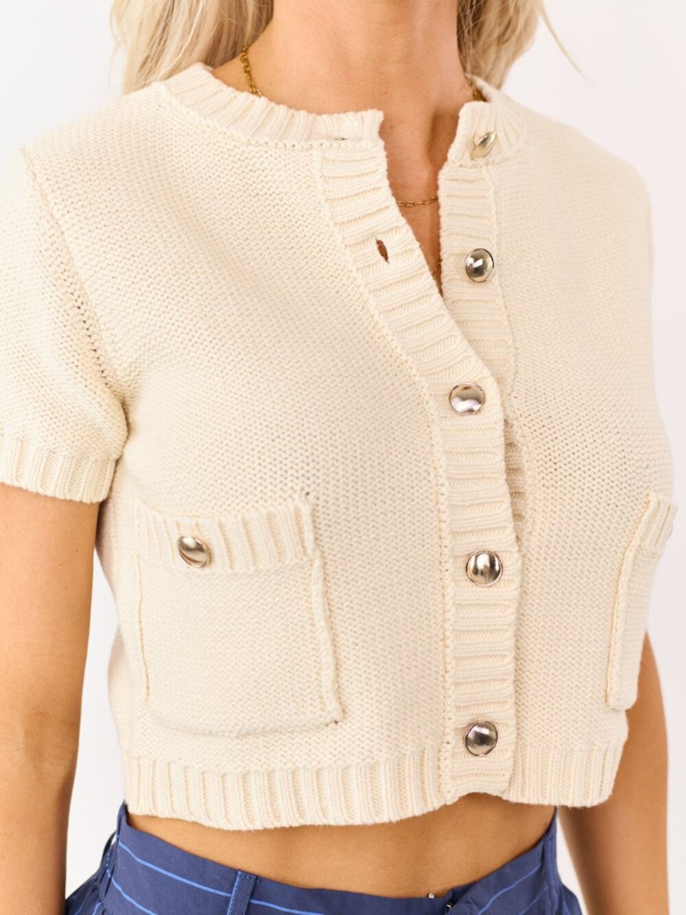 The Workshop Cream Short Sleeve Knit Cardigan Size Large